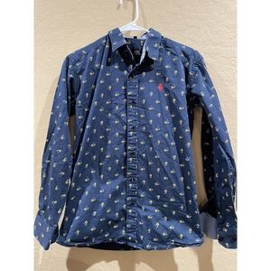 Ralph Lauren Shirt Mens Medium Blue Navy Button Up Long Sleeve Red Pony
